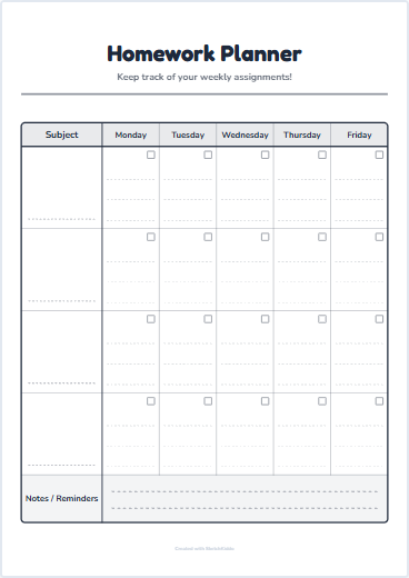 Homework Planner Preview