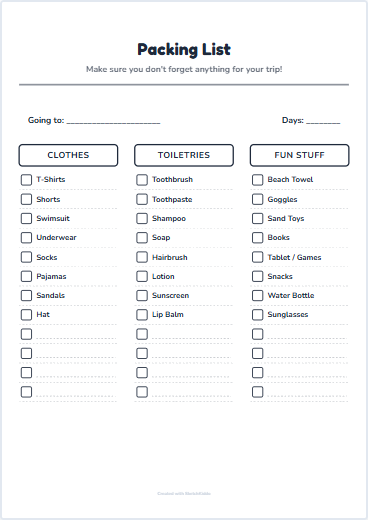 Packing List Preview