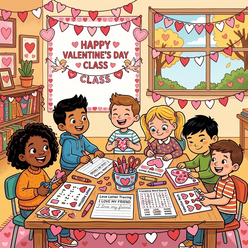 Free Valentine's Day Worksheets for Kids: Heart Math, Friendship Tracing & Word Puzzles